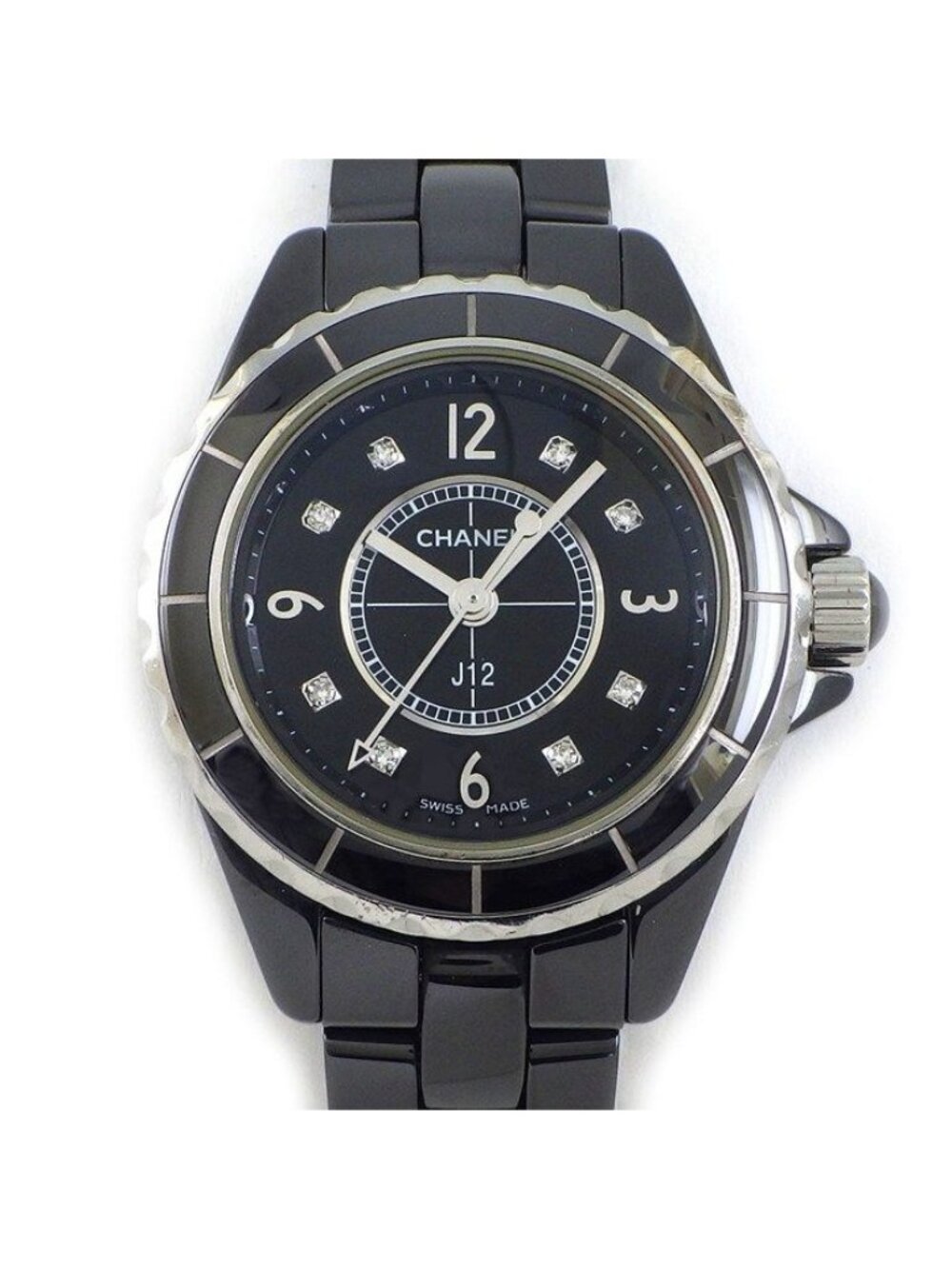 Chanel Watch Diamond Index Black Dial Ceramic SS Quartz Analog